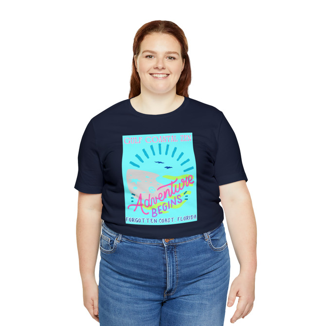 Gulf Coastal Zen Forgotten Coast Florida Waves Sand Sea Gulls Adventure Begins Ocean Beach T-Shirt Aqua