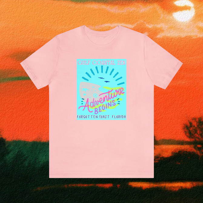 Gulf Coastal Zen Forgotten Coast Florida Waves Sand Sea Gulls Adventure Begins Ocean Beach T-Shirt Aqua