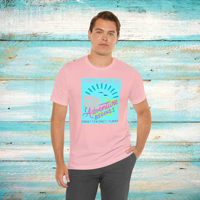 Gulf Coastal Zen Forgotten Coast Florida Waves Sand Sea Gulls Adventure Begins Ocean Beach T-Shirt Aqua