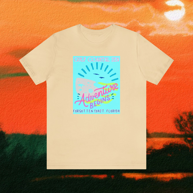 Gulf Coastal Zen Forgotten Coast Florida Waves Sand Sea Gulls Adventure Begins Ocean Beach T-Shirt Aqua