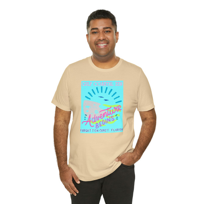 Gulf Coastal Zen Forgotten Coast Florida Waves Sand Sea Gulls Adventure Begins Ocean Beach T-Shirt Aqua