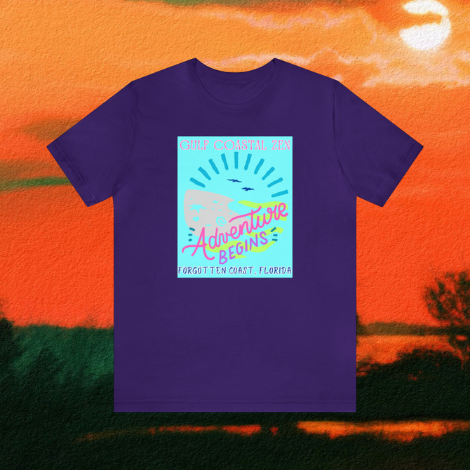 Gulf Coastal Zen Forgotten Coast Florida Waves Sand Sea Gulls Adventure Begins Ocean Beach T-Shirt Aqua