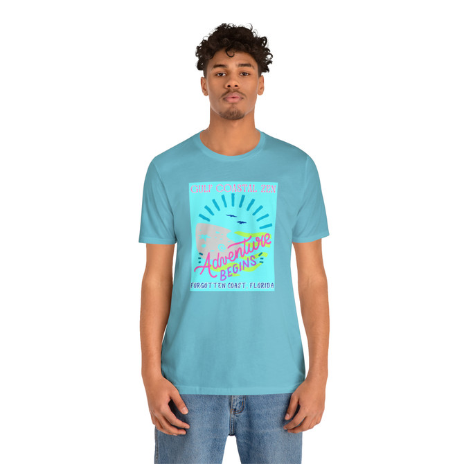 Gulf Coastal Zen Forgotten Coast Florida Waves Sand Sea Gulls Adventure Begins Ocean Beach T-Shirt Aqua