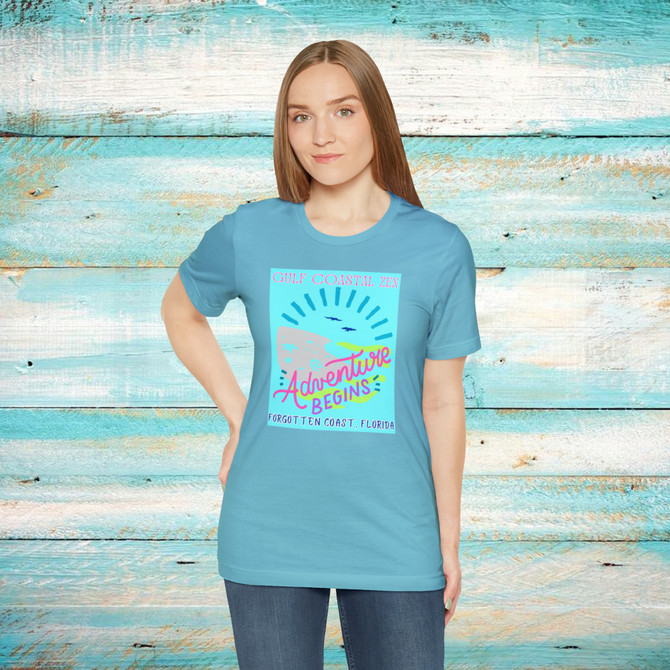 Gulf Coastal Zen Forgotten Coast Florida Waves Sand Sea Gulls Adventure Begins Ocean Beach T-Shirt Aqua