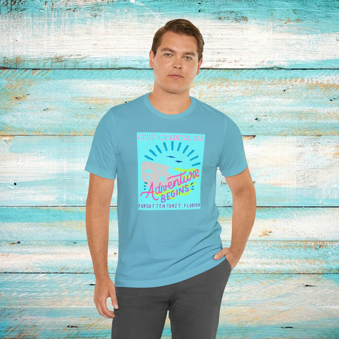 Gulf Coastal Zen Forgotten Coast Florida Waves Sand Sea Gulls Adventure Begins Ocean Beach T-Shirt Aqua