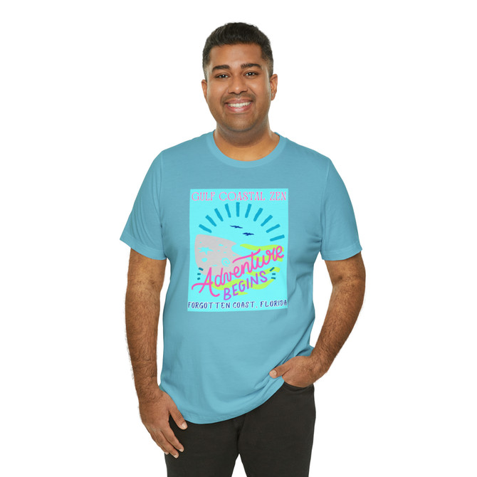Gulf Coastal Zen Forgotten Coast Florida Waves Sand Sea Gulls Adventure Begins Ocean Beach T-Shirt Aqua