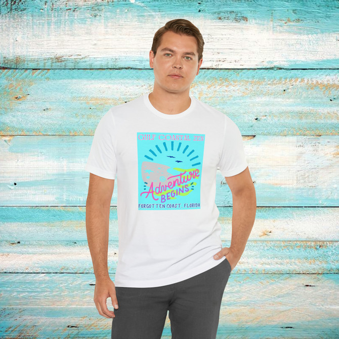 Gulf Coastal Zen Forgotten Coast Florida Waves Sand Sea Gulls Adventure Begins Ocean Beach T-Shirt Aqua