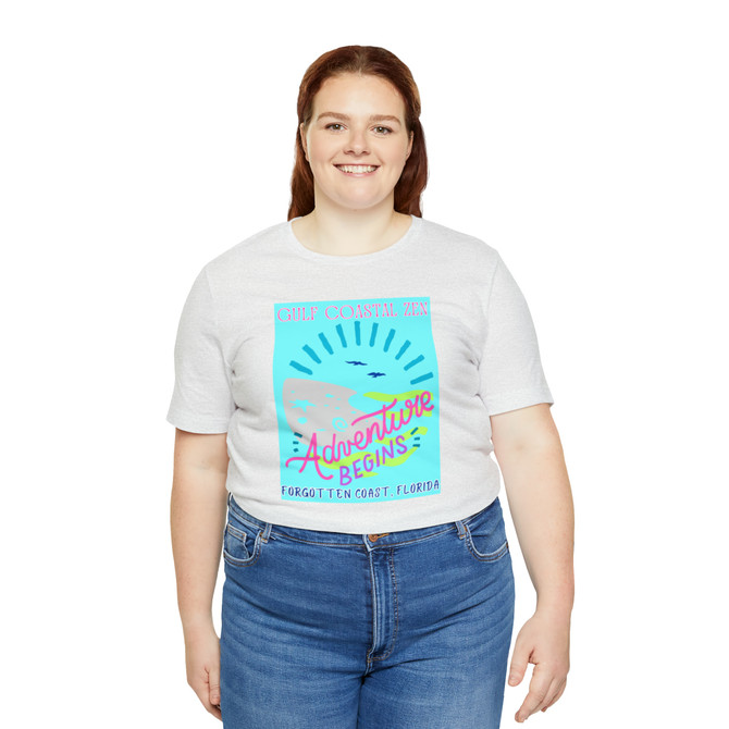 Gulf Coastal Zen Forgotten Coast Florida Waves Sand Sea Gulls Adventure Begins Ocean Beach T-Shirt Aqua
