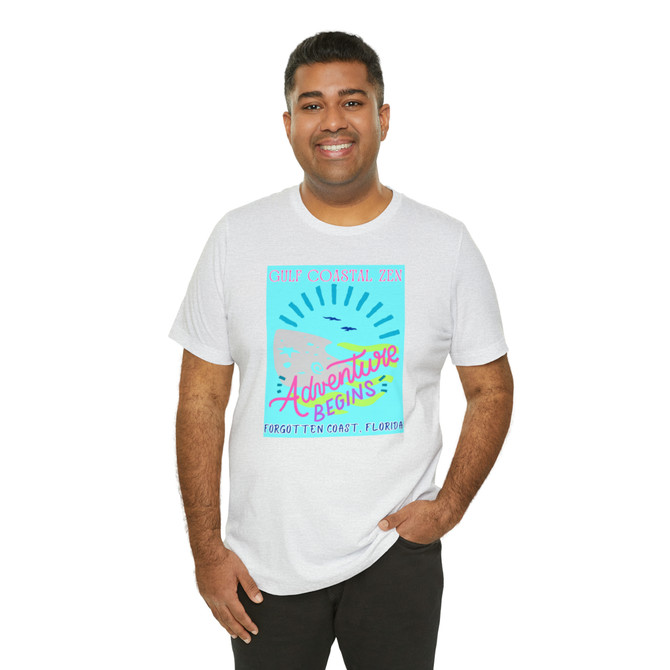 Gulf Coastal Zen Forgotten Coast Florida Waves Sand Sea Gulls Adventure Begins Ocean Beach T-Shirt Aqua