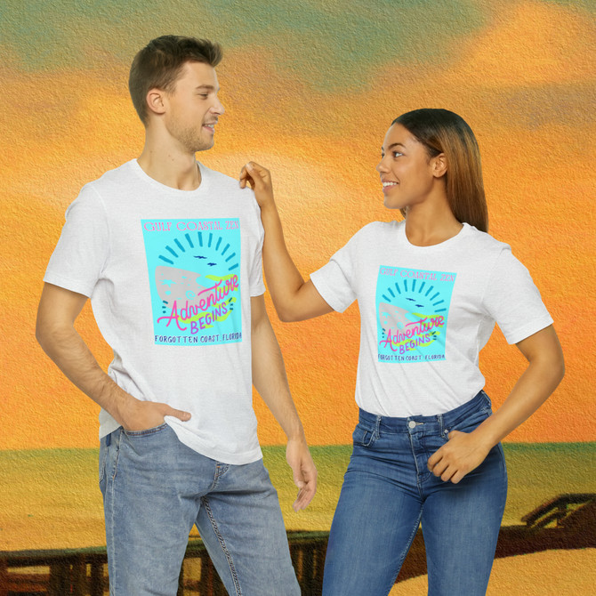 Gulf Coastal Zen Forgotten Coast Florida Waves Sand Sea Gulls Adventure Begins Ocean Beach T-Shirt Aqua