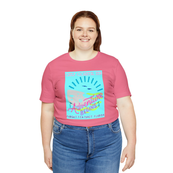 Gulf Coastal Zen Forgotten Coast Florida Waves Sand Sea Gulls Adventure Begins Ocean Beach T-Shirt Aqua