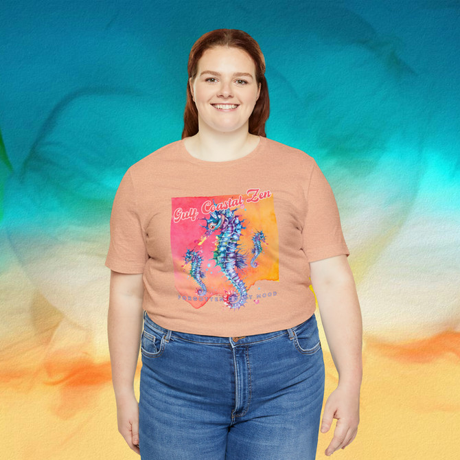 Gulf Coastal Zen Watercolor Splash Sea Horse Family Forgotten Coast Vibes Florida Ocean Beach T-Shirt MULT