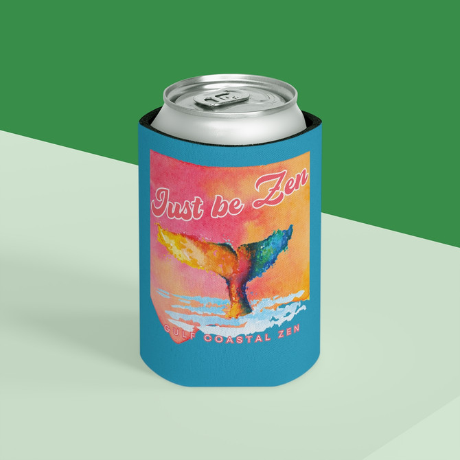 Gulf Coastal Zen Watercolor Whale Just be Zen Forgotten Coast Vibes Florida Ocean Beach Coozie Can Cooler Turquoise