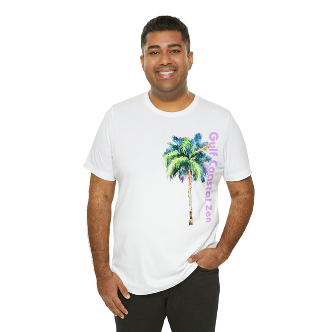 Gulf Coastal Zen Forgotten Coast Watercolor Palm Tree Beach Ocean T-Shirt