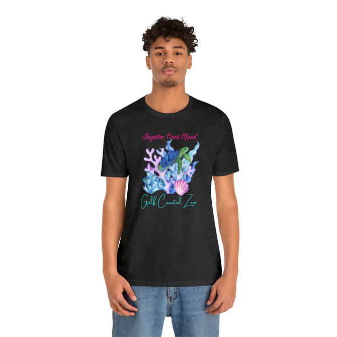 Gulf Coastal Zen Forgotten Coast Mood Sea Turtle Coral Sea Shells Underwater Adult Short Sleeve T-Shirt P