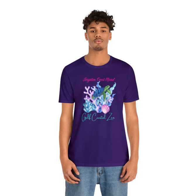 Gulf Coastal Zen Forgotten Coast Mood Sea Turtle Coral Sea Shells Underwater Adult Short Sleeve T-Shirt P
