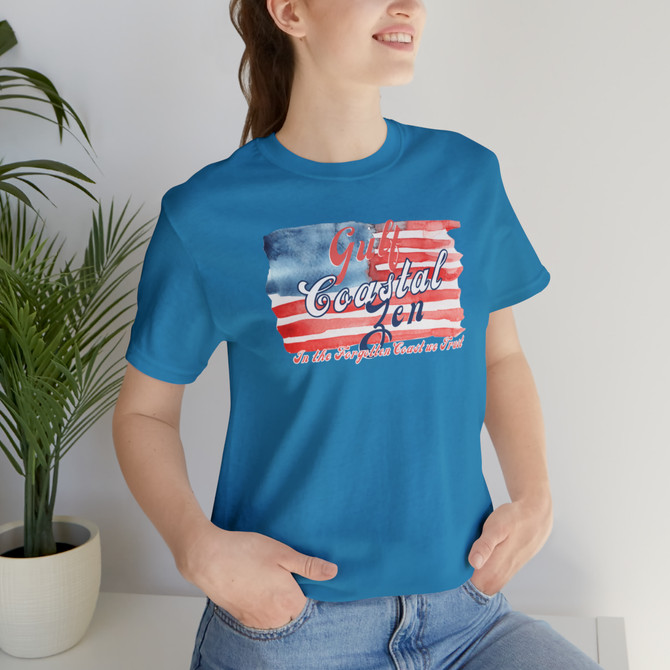 Gulf Coastal Zen In the Forgotten Coast we Trust USA United States Flag Watercolor T-Shirt