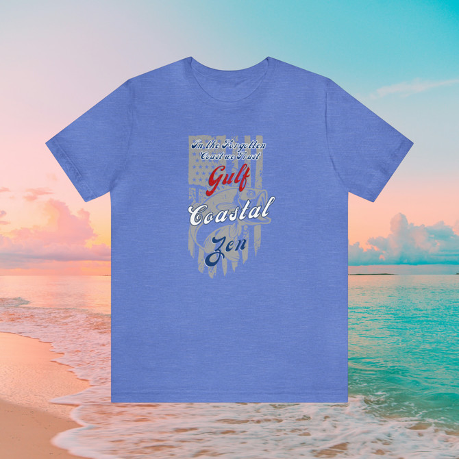 Gulf Coastal Zen In the Forgotten Coast we Trust USA United States Flag Fish GR T-Shirt