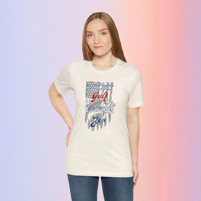 Gulf Coastal Zen In the Forgotten Coast we Trust USA United States Flag Fish GR T-Shirt