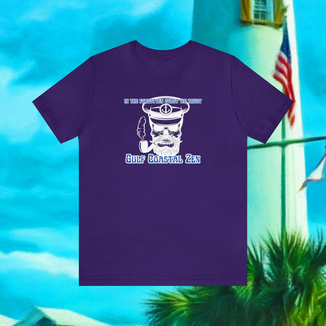 Gulf Coastal Zen In the Forgotten Coast we Trust Florida Ghosts Captain Anchor Pipe Adult Short Sleeve T-Shirt