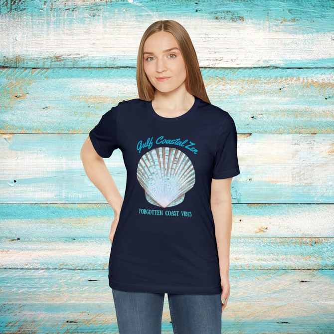 Gulf Coastal Zen Forgotten Coast Mood Variegated Blue Sea Shell Adult Short Sleeve T-Shirt