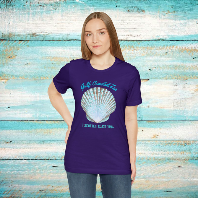 Gulf Coastal Zen Forgotten Coast Mood Variegated Blue Sea Shell Adult Short Sleeve T-Shirt