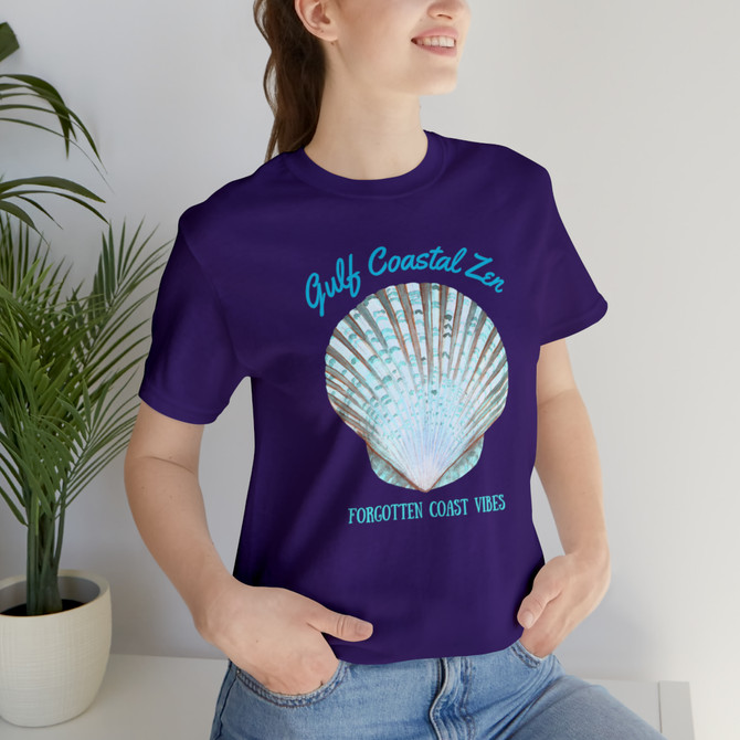 Gulf Coastal Zen Forgotten Coast Mood Variegated Blue Sea Shell Adult Short Sleeve T-Shirt