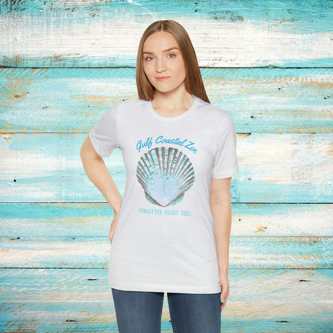 Gulf Coastal Zen Forgotten Coast Mood Variegated Blue Sea Shell Adult Short Sleeve T-Shirt