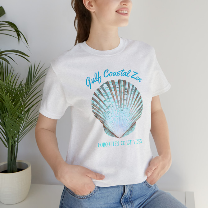 Gulf Coastal Zen Forgotten Coast Mood Variegated Blue Sea Shell Adult Short Sleeve T-Shirt
