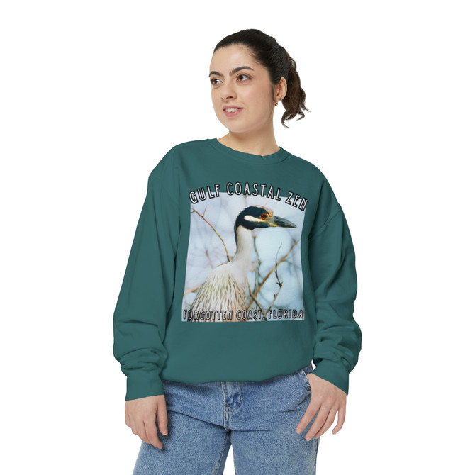Gulf Coastal Zen Forgotten Coast Florida Night Heron 27 Adult Long Sleeve Garment-Dyed Sweatshirt