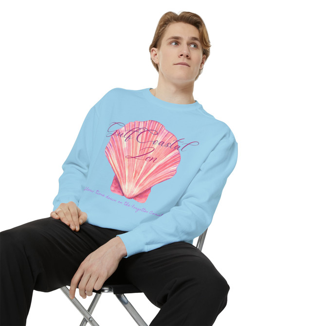 Gulf Coastal Zen Slow Time Down on the Forgotten Coast Pink Clam Shell Adult Long Sleeve Garment-Dyed Sweatshirt