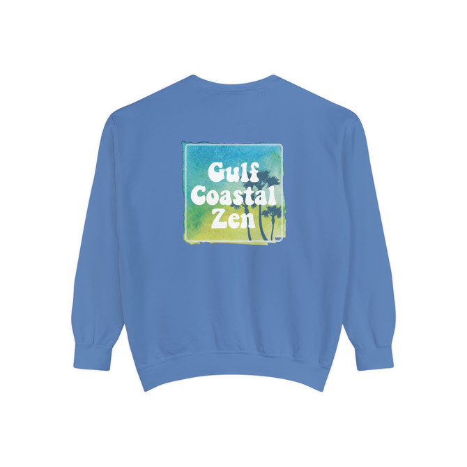 Gulf Coastal Zen Vintage Look Palm Tree Adult Long Sleeve Garment-Dyed Sweatshirt