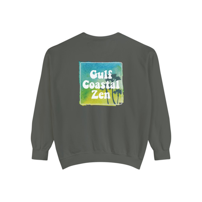 Gulf Coastal Zen Vintage Look Palm Tree Adult Long Sleeve Garment-Dyed Sweatshirt