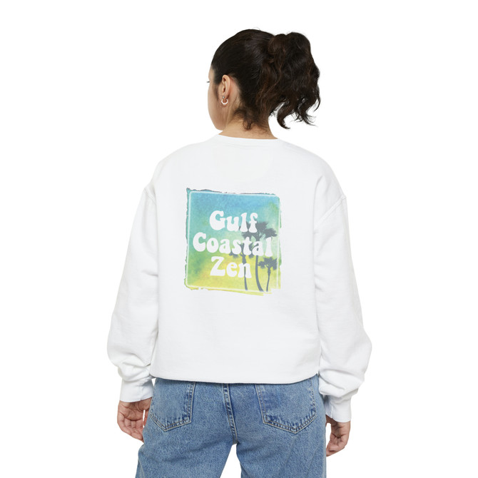 Gulf Coastal Zen Vintage Look Palm Tree Adult Long Sleeve Garment-Dyed Sweatshirt
