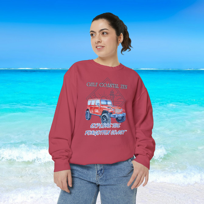 Gulf Coastal Zen Explore the Forgotten Coast Florida Ocean Beach Light House Adult Long Sleeve Garment-Dyed Sweatshirt