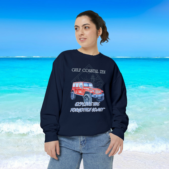 Gulf Coastal Zen Explore the Forgotten Coast Florida Ocean Beach Light House Adult Long Sleeve Garment-Dyed Sweatshirt