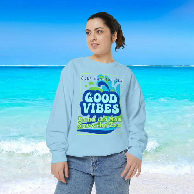 Gulf Coastal Zen Damn the Man Save the Zen Ocean Waves Comfort Colors Adult Long Sleeve Sweatshirt