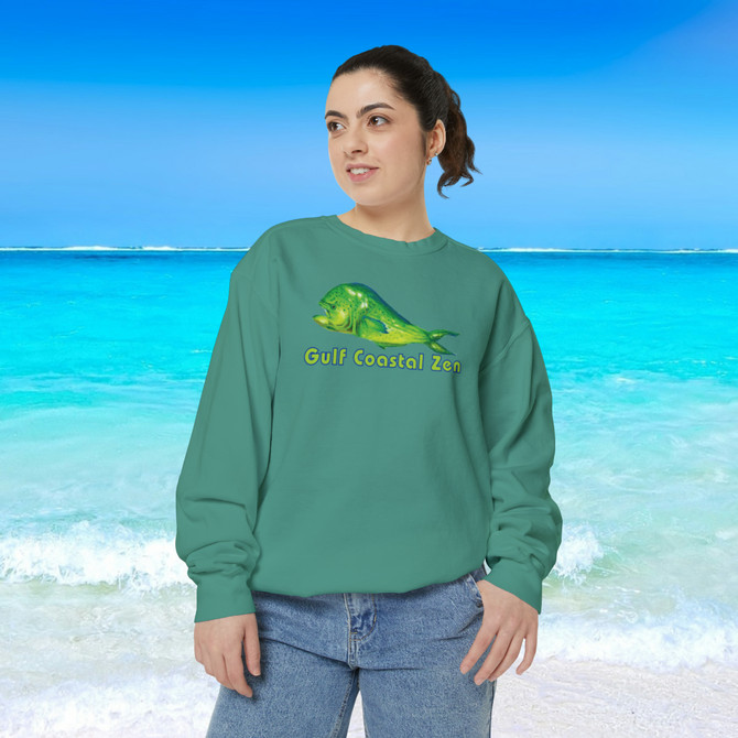 Gulf Coastal Zen Mahi Dorado Fish Comfort Colors Adult Long Sleeve Sweatshirt