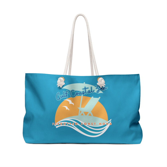 Gulf Coastal Zen Forgotten Coast Mood Beach Umbrella Chairs Waves Sea Sunset Weekender Bag Turquoise