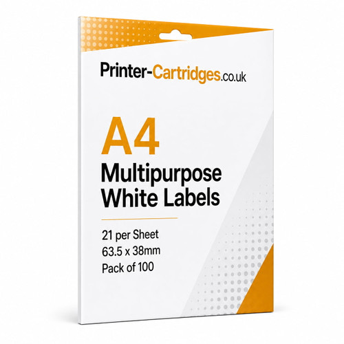 A4 Multipurpose White Labels – 21 per Sheet, 63.5 × 38mm, Pack of 100