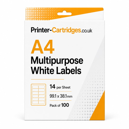 A4 Multipurpose White Labels – 14 per Sheet, 99.1 × 38.1mm, Pack of 100