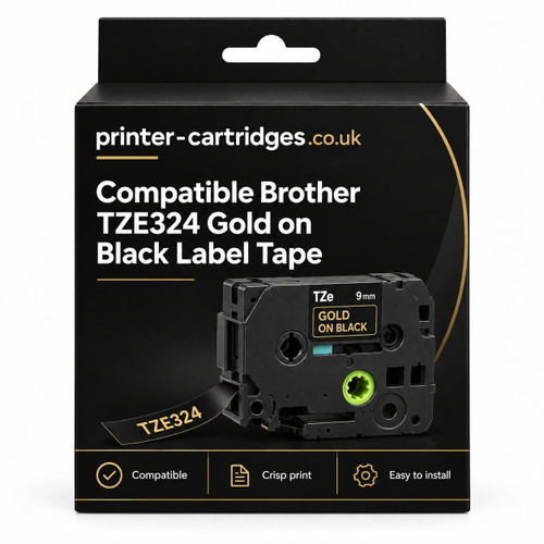 Compatible Brother TZE324 Gold on Black Label Tape