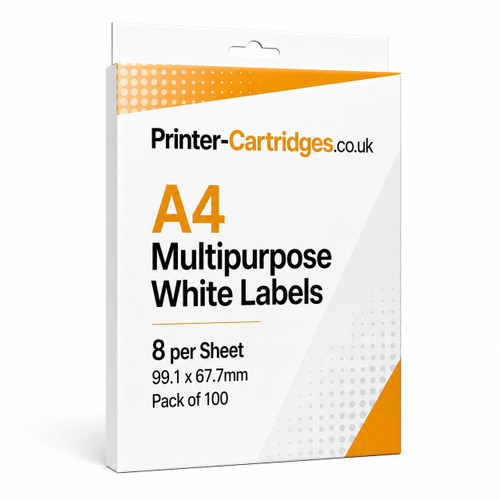 A4 Multipurpose White Labels – 8 per Sheet, 99.1 × 67.7mm, Pack of 100