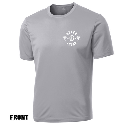 Front of Beach Squad Classic Round Short Sleeve in Grey