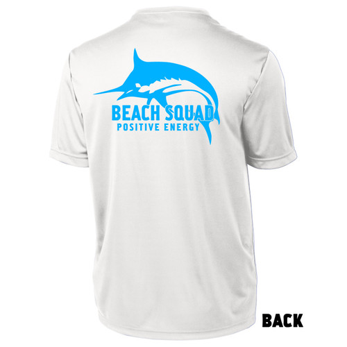 Back of Beach Squad Marlin Squad Short Sleeve shirt in White