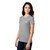 Front of Model Wearing Beach Squad Simple Pocket Palms Ladies Short Sleeve in Grey