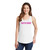 Front of model wearing Beach Squad Positive Energy Vibes Ladies Tank Top in White