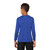 Back of model wearing Beach Squad Positive Energy Vibes Youth Long Sleeve shirt in Blue