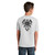 Back of  model wearing Beach Squad Sunboards Youth Short Sleeve shirt in White