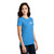 Front of Model Wearing Beach Squad Happy Family Ladies Short Sleeve shirt in Blue